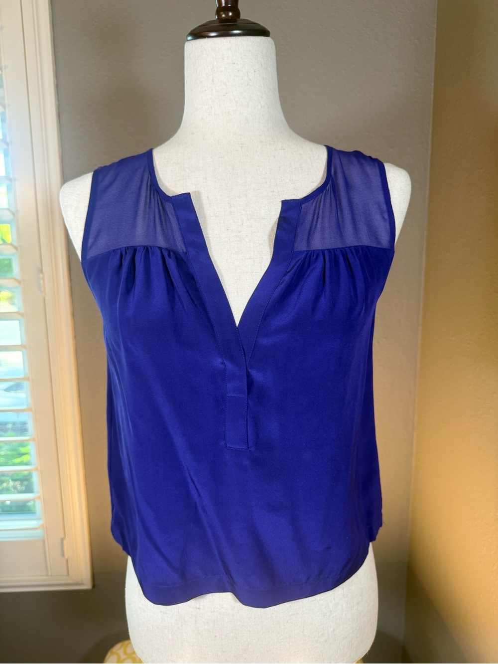 Twelfth Street by Cynthia Vincent Royal Blue Sleeveless V-Neck Satin Shell